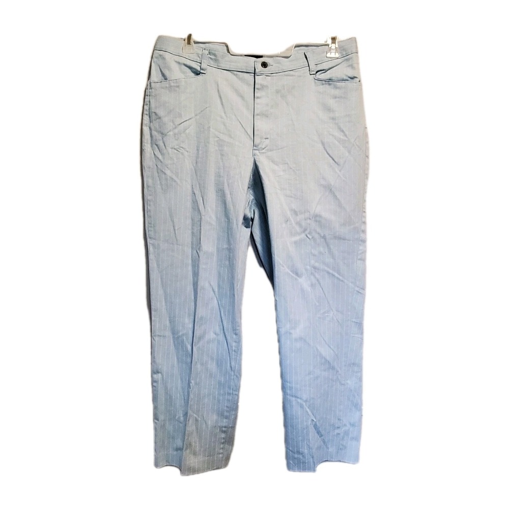 Stretch Riders Pants Womens Size 16m Blue With White Stripes High Rise Wide Leg